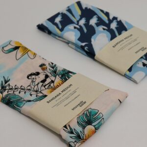 blue and white floral textile